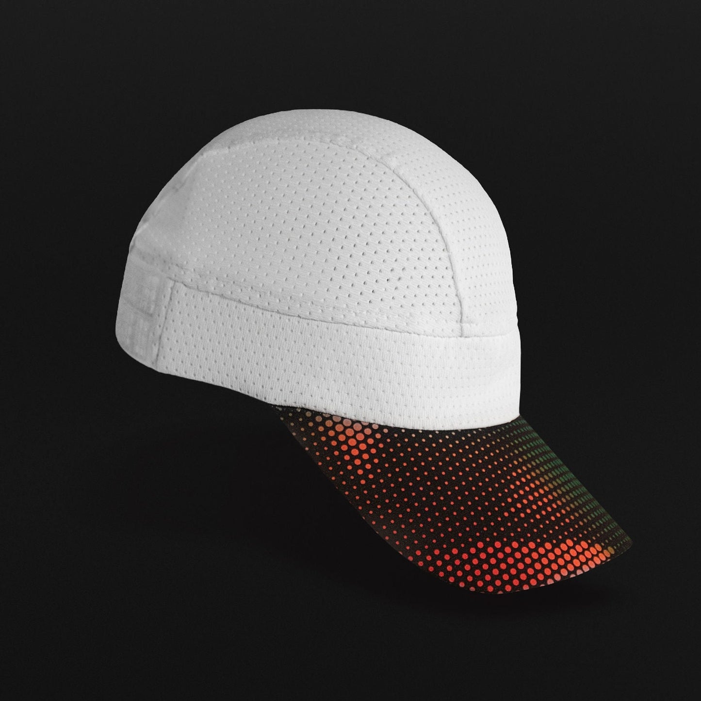 White Omius cooling cap on black background.