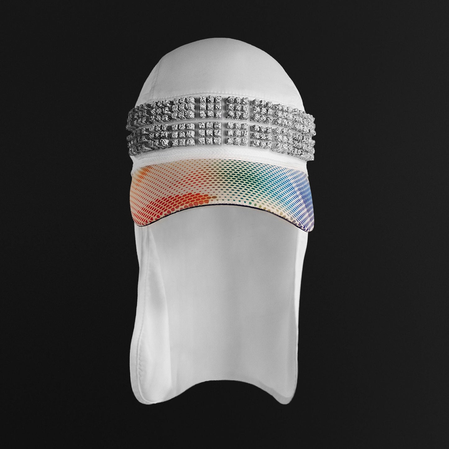 omius white cooling cap with cooling pieces on a black background